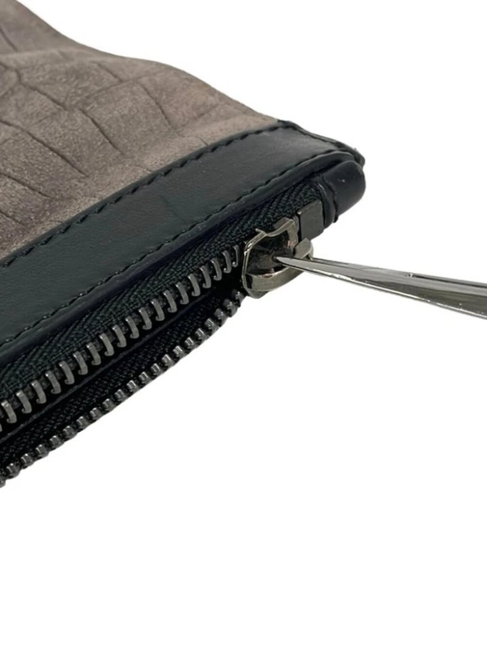 JIMMY CHOO - Gray Beige Black Leather Clutch Bag - Picture 10 of 10